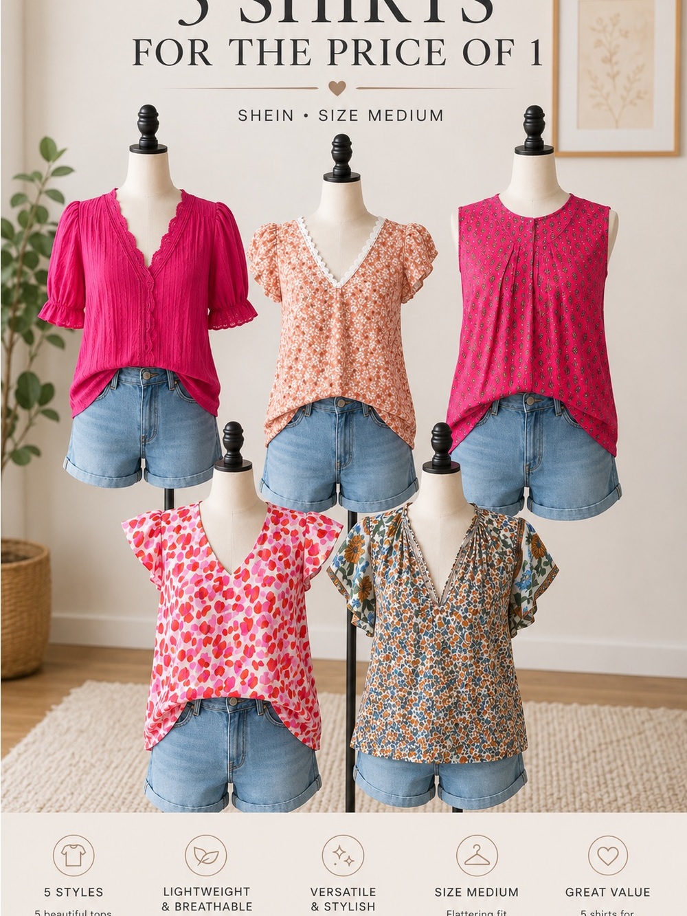SHEIN Women's Assorted Pink & Peach Floral Camisole Tops - 5 Styles